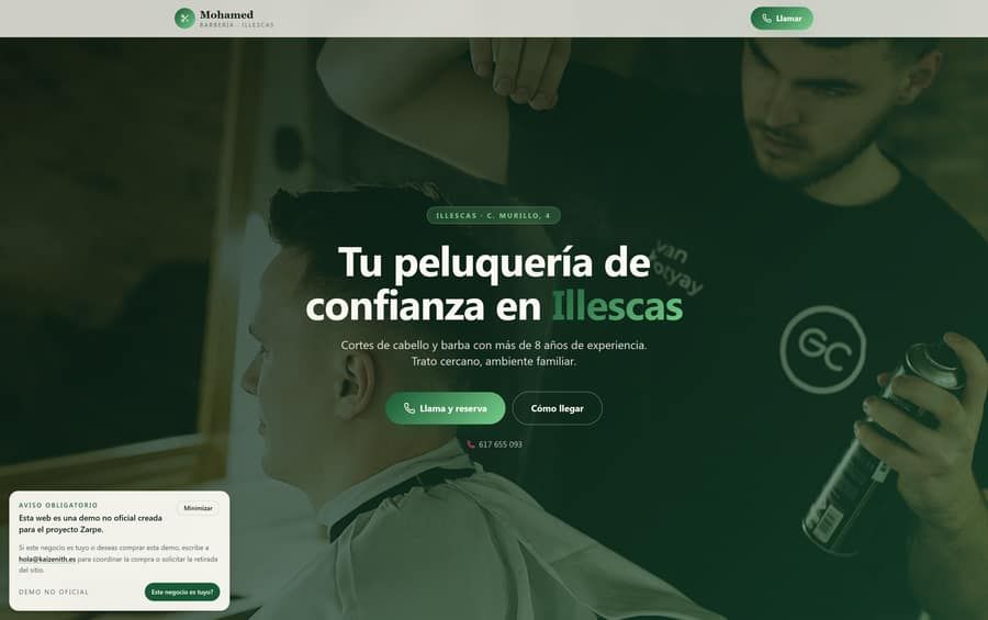 Captura de la demo Peluquería Barbería Mohamed