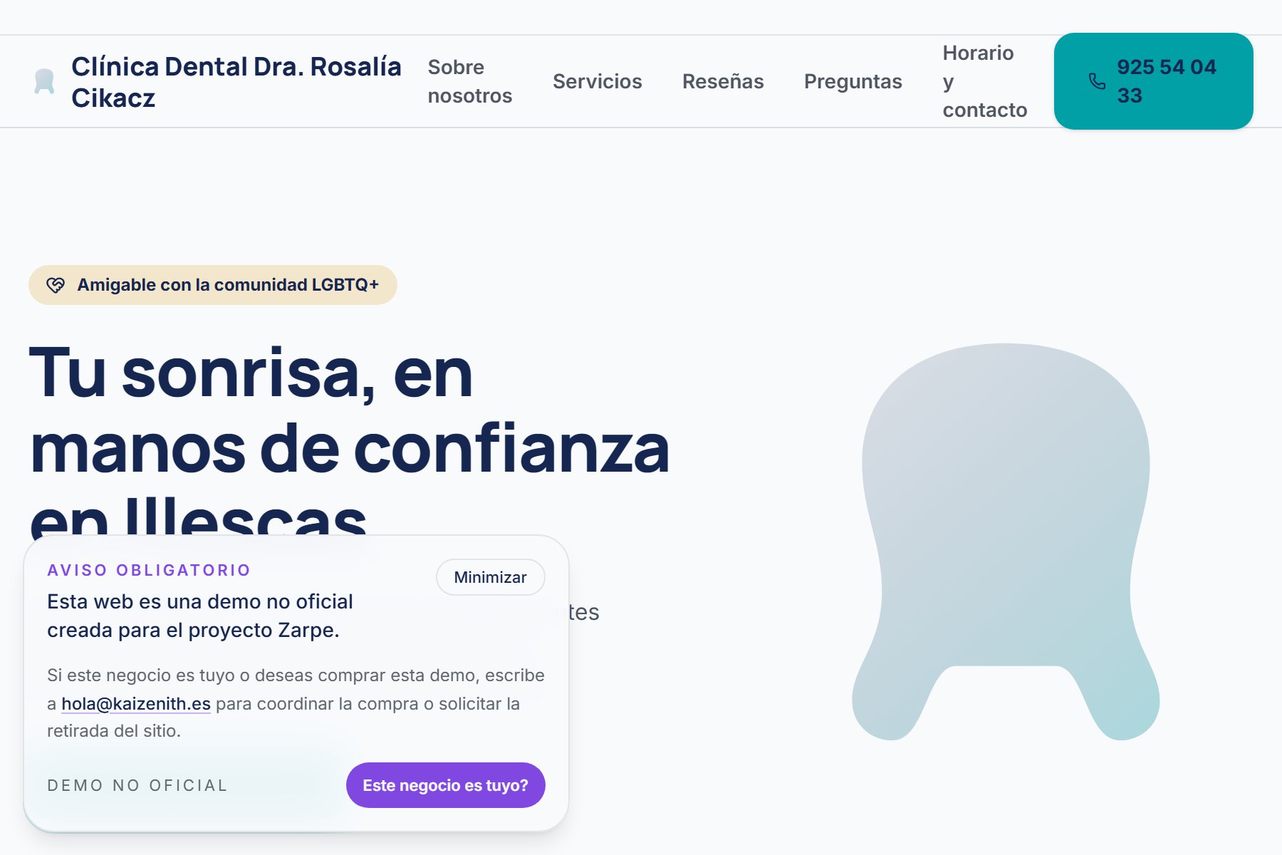 Captura de la demo Clínica Dental Dra. Rosalía Cikacz Navarro