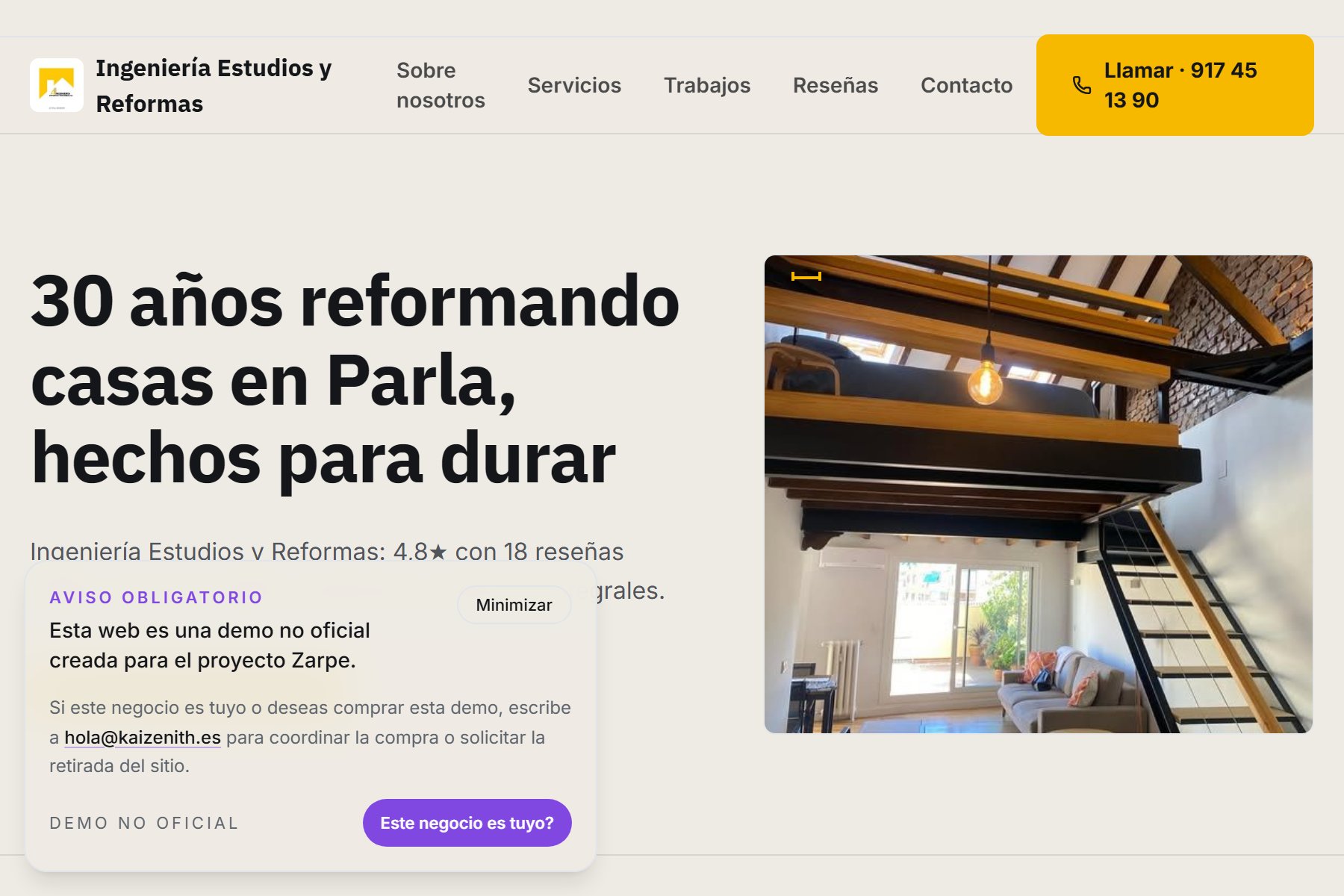 Captura de la demo Ingeniería Estudios y Reformas