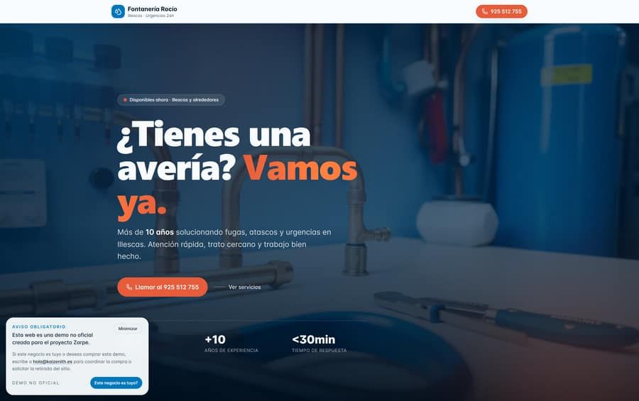 Captura de la demo Fontanería Rocío